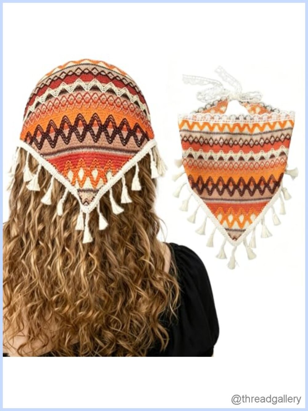 Crochet Headband Scarf Triangle Knit Head Wrap with Tassels Boho Hair Accessory